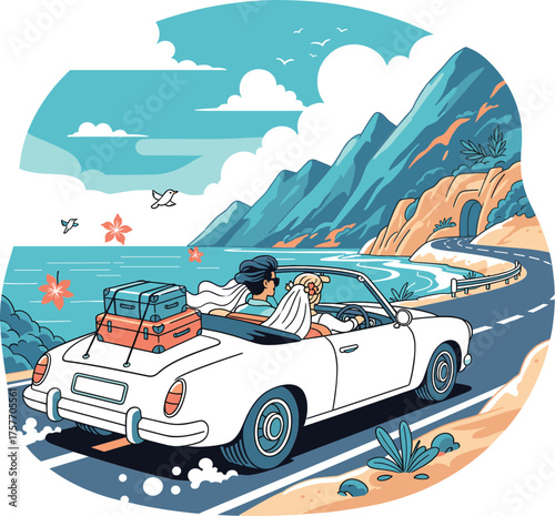 Couple on Summer Road Trip Vector
