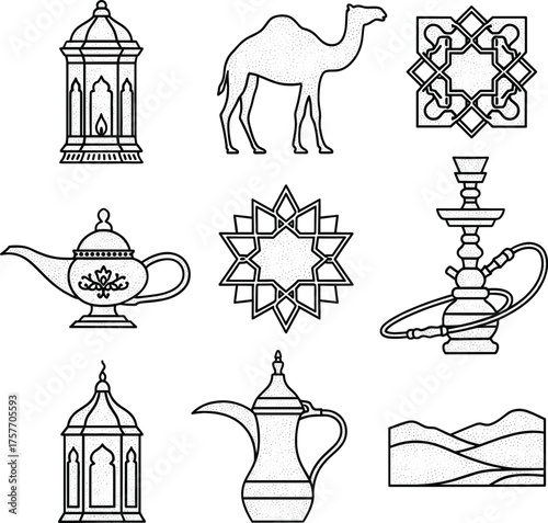 Arabic Culture and Tradition Dot Work Icons Set