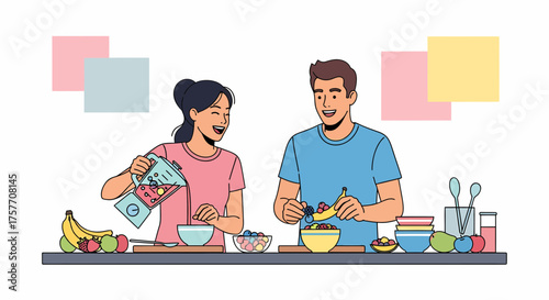 Young Couple Preparing Healthy Smoothie At Home In The Kitchen