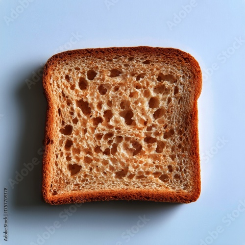 Toasted Bread Slice With Visible Texture and Golden-Brown Crust on Light Back...