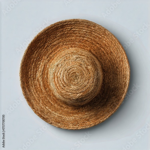 Stylish Straw Hat Resting on a Neutral Background, Perfect for Sunny Days and...
