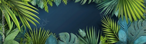 Vibrant Green Tropical Leaves Frame Dark Background for a Nature-Inspired Design