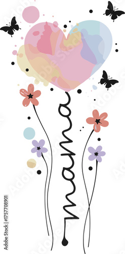 Watercolor mama sublimation t-shirt design vector illustration, perfect for Mother's Day.