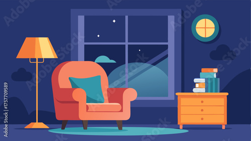 A cozy reading nook with a plush armchair a side table and a floor lamp next to a large window