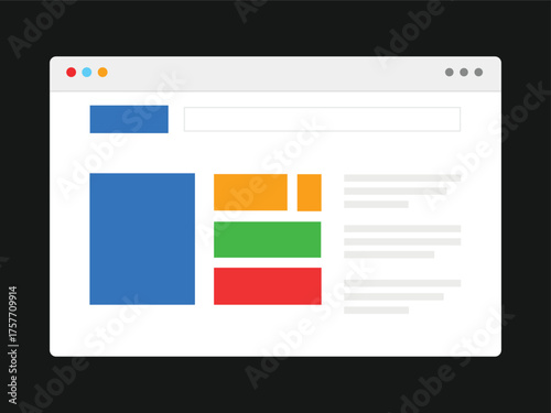 A browser window displaying a website layout with various content blocks and a search bar