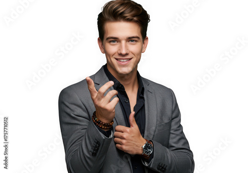 Young man holding poker chips isolated on transparent background