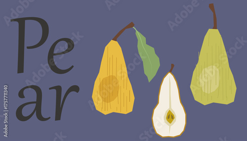 Food illustration. Postcard with a pear Modern design Vector