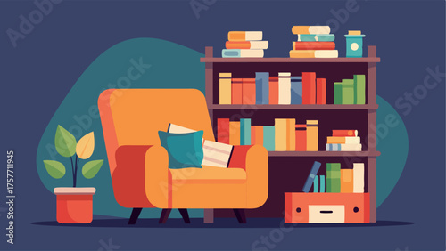 A cozy reading nook filled with shelves of books and a comfortable armchair.