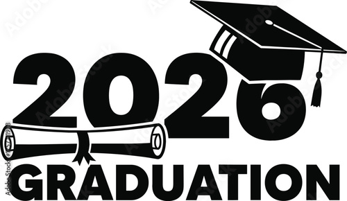 2026 Graduation Black Monogram Vector - Educational Success, Cap, and Diploma Symbol