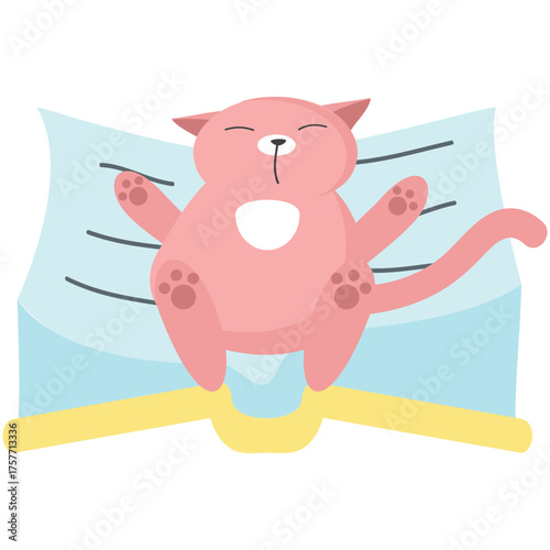 Funny cat animal vector. Lazy kitten sleeping on book icon. Cute character illustration isolated on white background