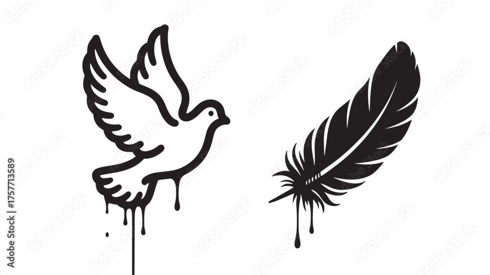 Fototapeta premium Vector art of graffiti style dove and feather