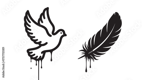 Vector art of graffiti style dove and feather