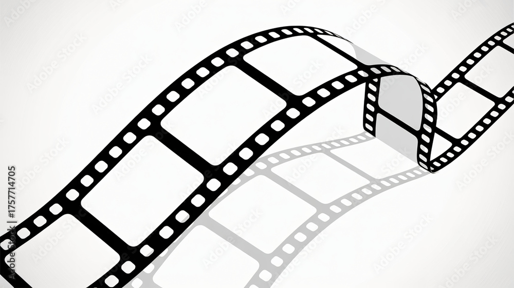 Fototapeta premium Dynamic film strip curves with shadow, evoking cinematic storytelling and memories