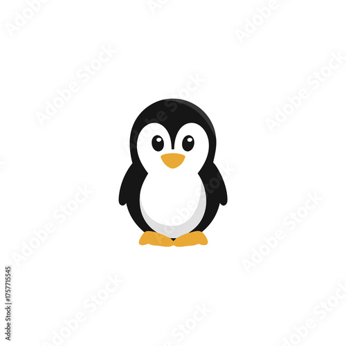 Cute cartoon penguin illustration in flat design style, adorable arctic bird character, black and white with orange beak and feet
