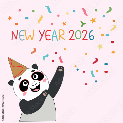 Colorful Funny  clipart Party Panda Confetti New Year 2026