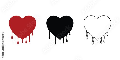 Vector hearts dripping isolated on white background