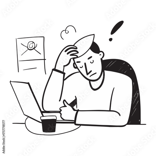 Man feeling overwhelmed and stressed while working late on his laptop