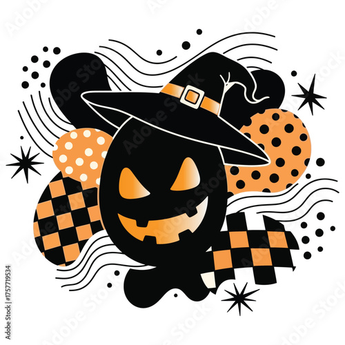 Halloween background with pumpkins bats and moon illustration