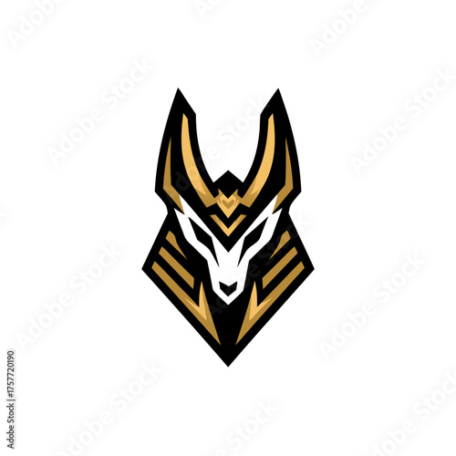 Stylized jackal head graphic logo. Modern geometric design inspired by ancient Egyptian mythology, perfect for esports mascot.