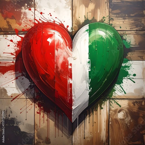 Wallpaper Mural A heart split in colors of red, white, and green, with artistic paint splatters Torontodigital.ca