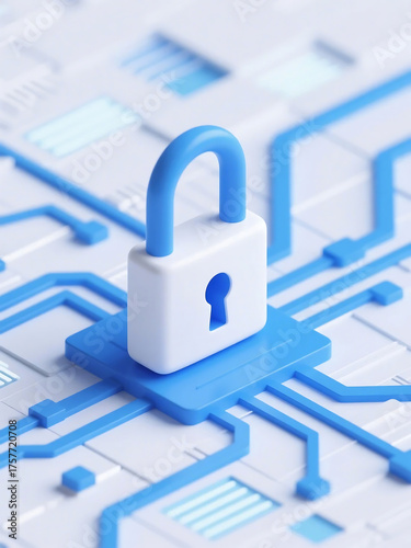 This image depicts a lock on a circuit board, symbolizing cybersecurity and data protection in the digital realm.