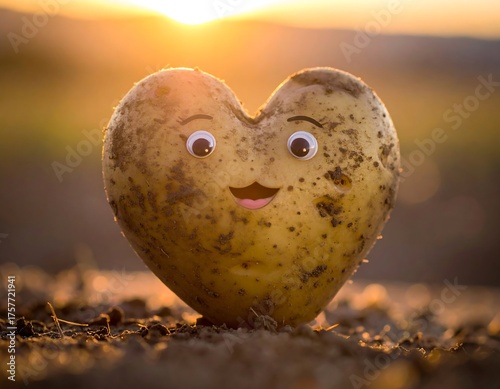 Wallpaper Mural A heart-shaped potato with googly eyes smiles against a sunset Torontodigital.ca