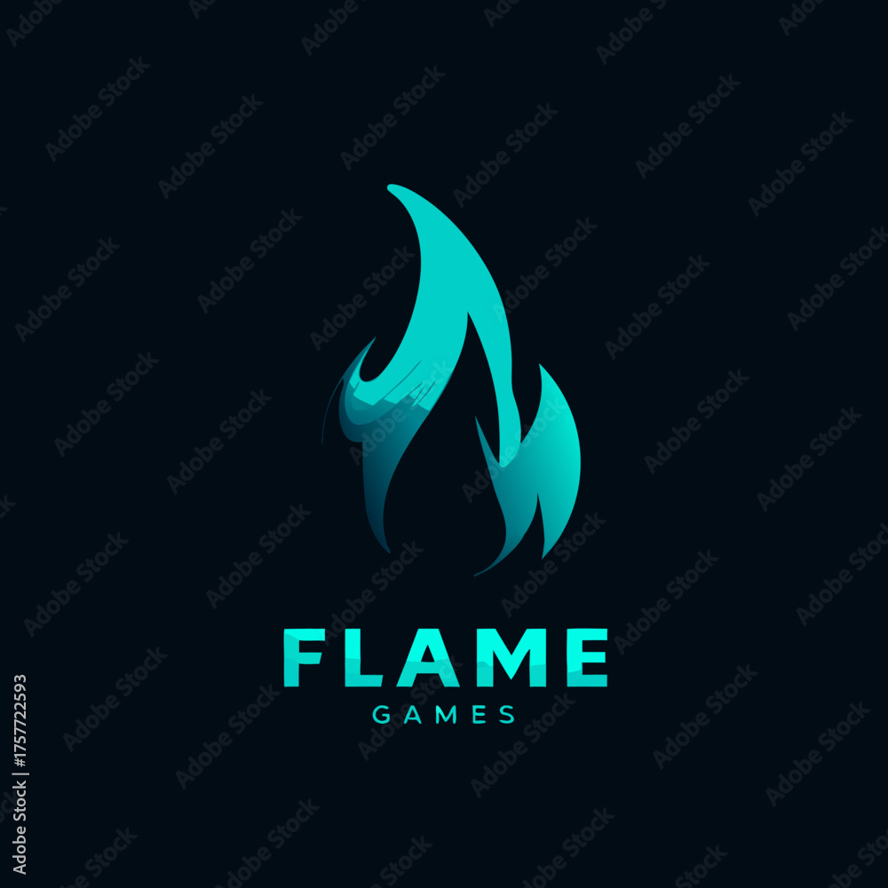 Obraz premium Abstract Blue Flame Logo Design with Modern Gradient Effect on Dark Background. Fiery Symbol for Energy, Passion, and Gaming Concepts.