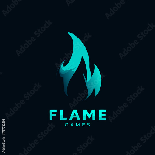 Abstract Blue Flame Logo Design with Modern Gradient Effect on Dark Background. Fiery Symbol for Energy, Passion, and Gaming Concepts.