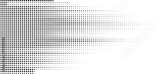 Black halftone directional pattern fading from dark to light, geometric dotted abstract texture suitable for tech and modern design themes