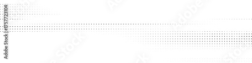 Thin horizontal halftone fade, minimal dotted gradient spreading across white background, modern abstract texture for clean visual layout