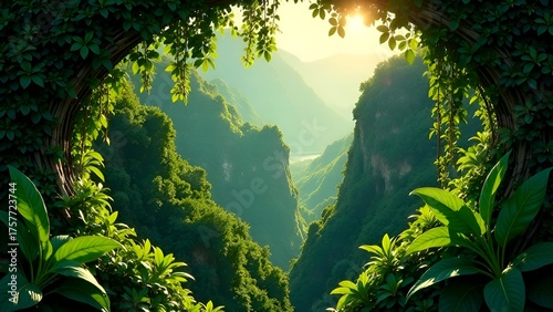 Relict green forest view. Copy space.