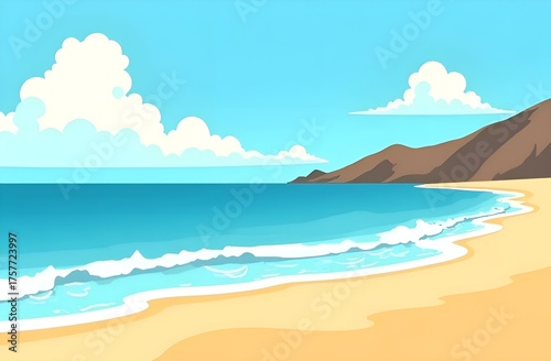 Beach and sea view with rocks. Copy space.