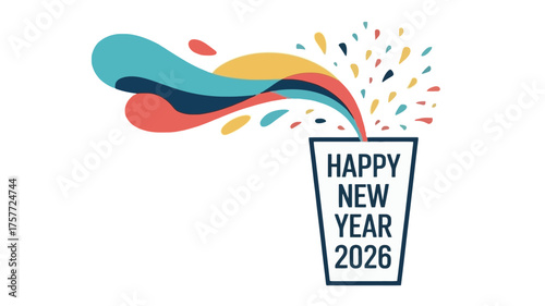 Happy new year 2026 celebration with colorful abstract splash