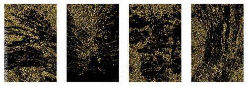 Caotic gold confetti powder scatter pattern. Circle small granules vector. Banner template. Uneven crumb elements dust confetti. Holiday decoration gleaming splatter. Black Friday banner backgrounds.