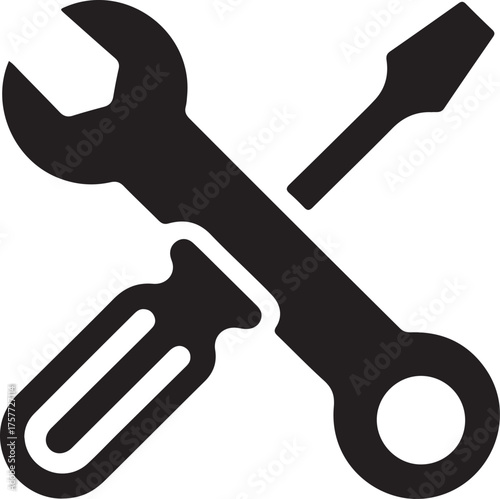 Crossed Wrench and Screwdriver Silhouette Icon | Minimalist Settings Tools Maintenance Vector