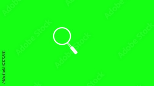 White Magnifying Glass Icon on Green Background search. Magnifying glass search icon animation