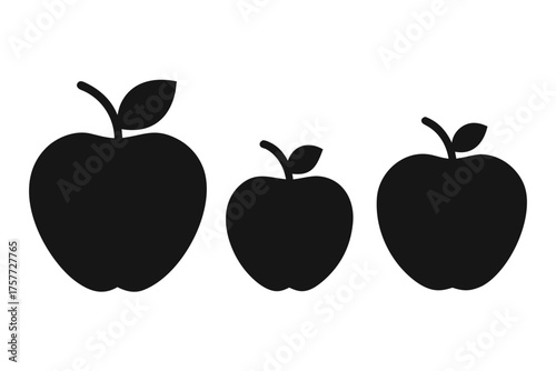 Apple silhouette vector, apple icon set black symbol

