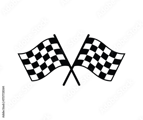 Crossed checkered racing flags, Finish line and motorsport competition symbol
