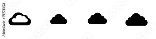 Various cloud shapes illustrated with simple black silhouettes over a white background in a minimalist style