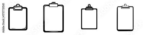 Clipboards in various sizes arranged on a white background suitable for office or school use