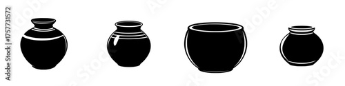Pottery designs displayed in a row featuring various shapes and sizes at a craft fair