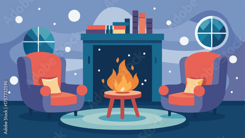 A cozy fireplace with comfortable armchairs arranged around it perfect for a chilly day.