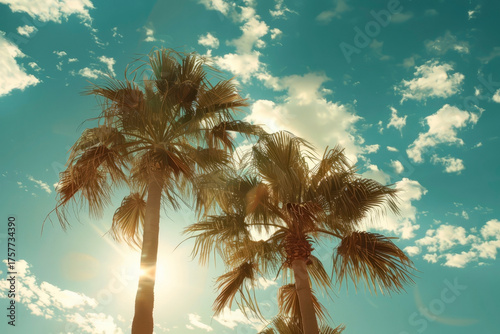 Palm trees against the sky. Generative AI