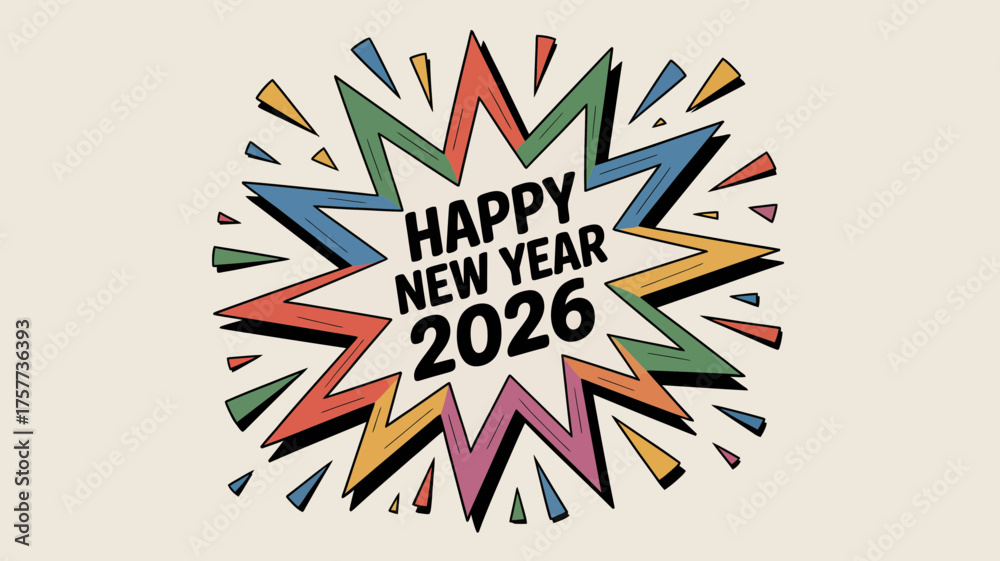 Fototapeta premium Happy new year 2026 colorful burst celebration graphic