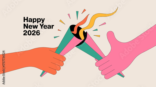 Happy new year 2026 torch relay with colorful abstract elements