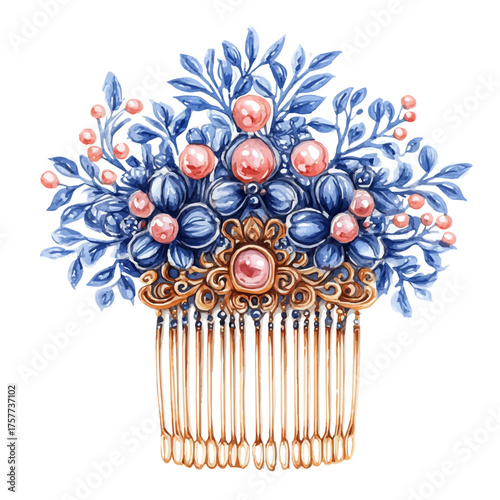 watercolor vector of Royal Hair Comb, isolated on a white background.