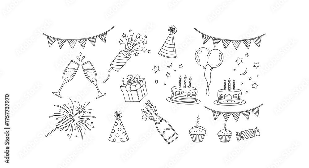 Fototapeta premium Celebration time black background with festive elements for birthday party