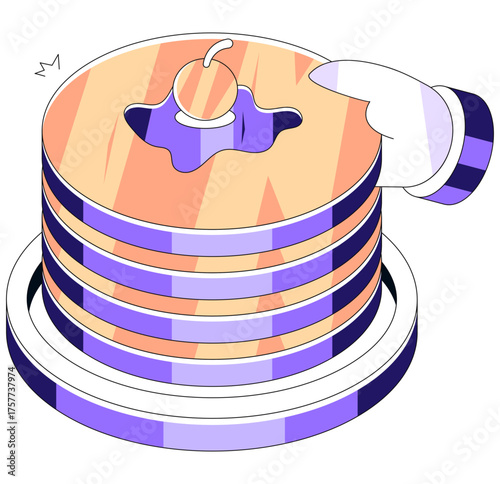 A yummy breakfast illustration, isometric design of pancake