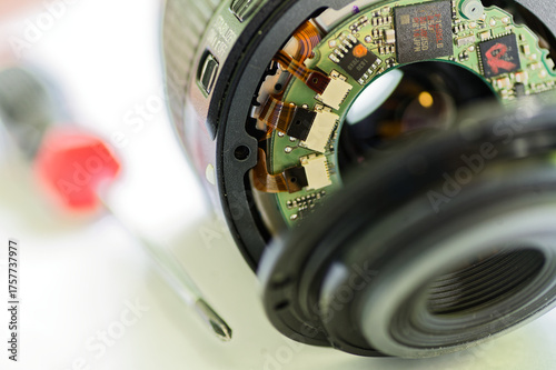 Disassembled Security Camera Lens Revealing Internal Components Close-Up of 