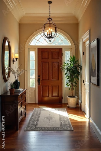 Warm & Inviting Modern Foyer Elegant Design with Natural Light and Rich Wood Floors